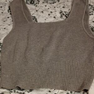 H&M Ribbed Knit Cropped Tank Top - Taupe